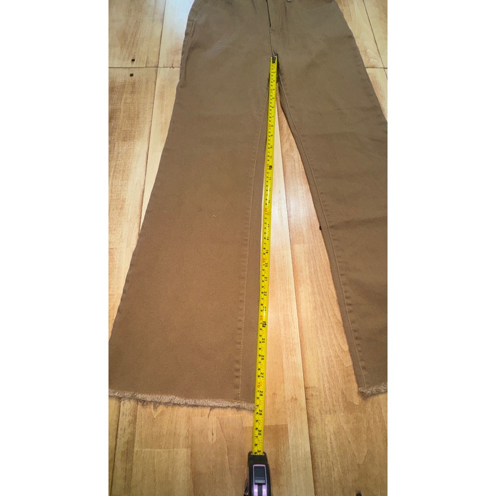 High Rise Wide Leg Flare Jeans Camel Brown Frayed‎ Raw Hem Denim Pants 28 Waist - Picture 5 of 6